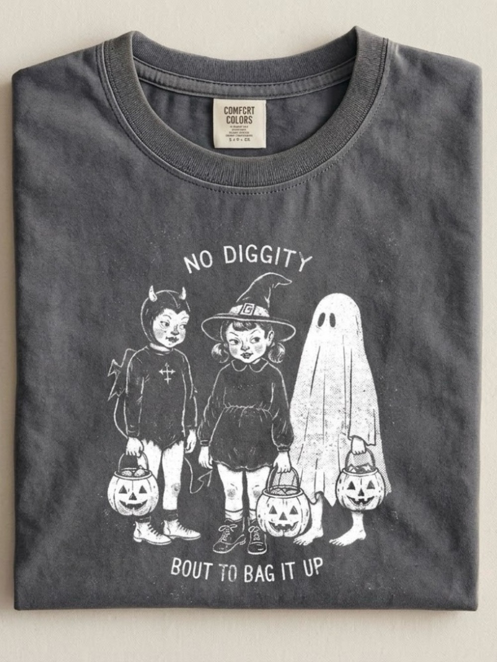 Comfort Colors No Diggity Halloween Tee -Ghost Witch Pumpkin Retro Spooky Season